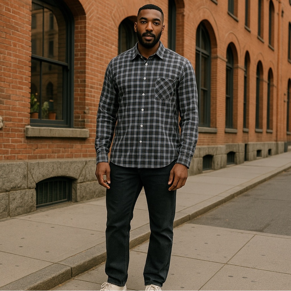 Men's Billy Reid Gray Plaid Shirt